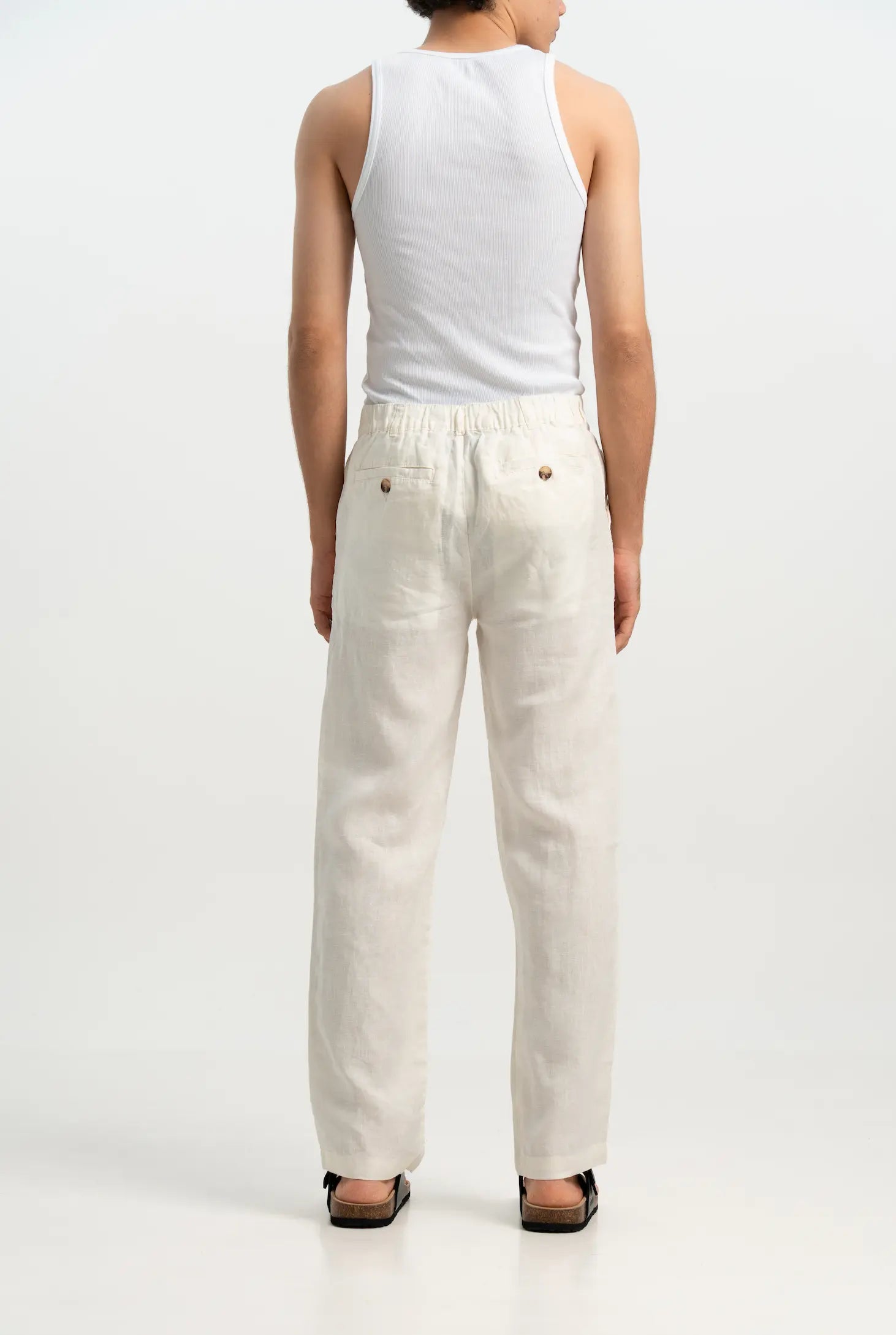 VELAIR LINEN OFF WHITE BUCKLE UP PANTS