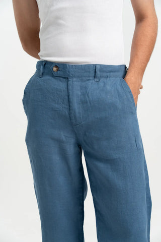 VELAIR LINEN MAYA BLUE BUCKLE UP PANTS