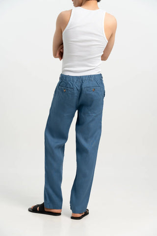 VELAIR LINEN MAYA BLUE BUCKLE UP PANTS