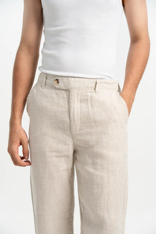 VELAIR LINEN CREAM BUCKLE UP PANTS