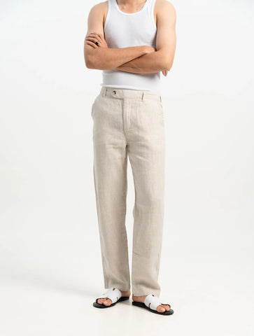 VELAIR LINEN CREAM BUCKLE UP PANTS