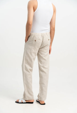 VELAIR LINEN CREAM BUCKLE UP PANTS