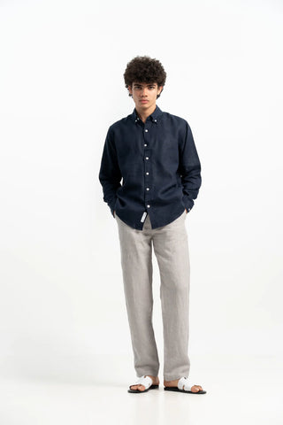 VELAIR LINEN NAVY BLUE SHIRT