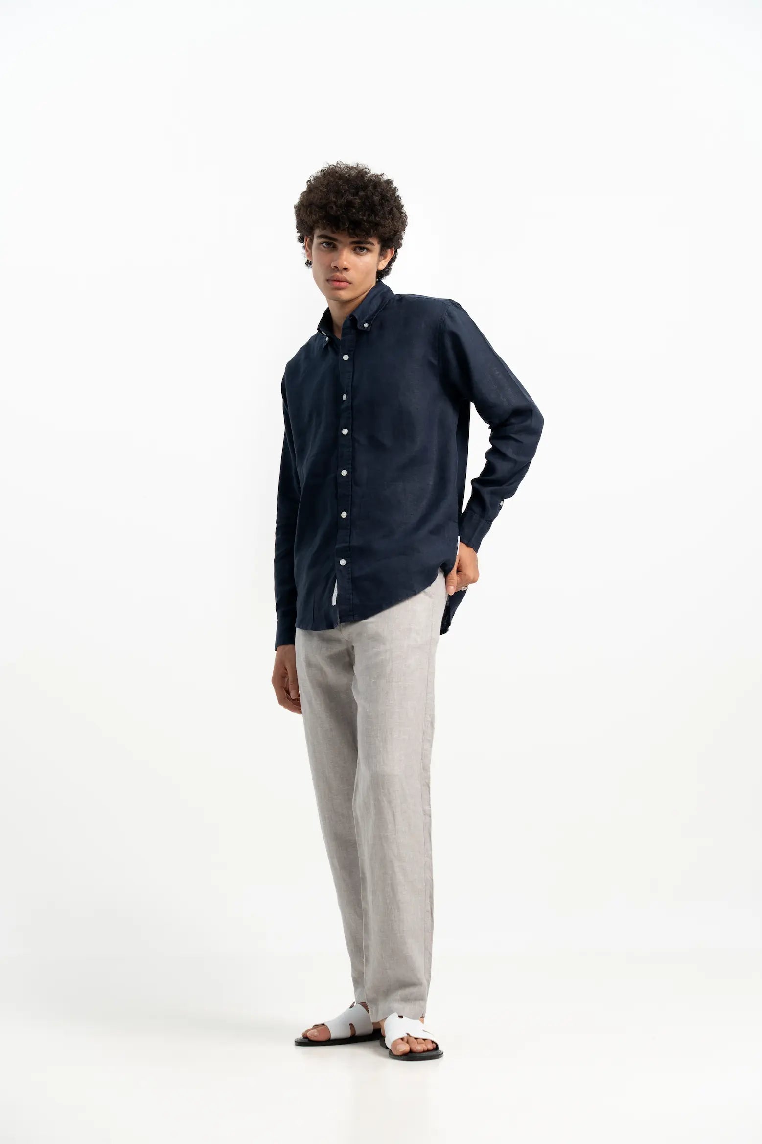 VELAIR LINEN NAVY BLUE SHIRT
