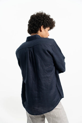 VELAIR LINEN NAVY BLUE SHIRT