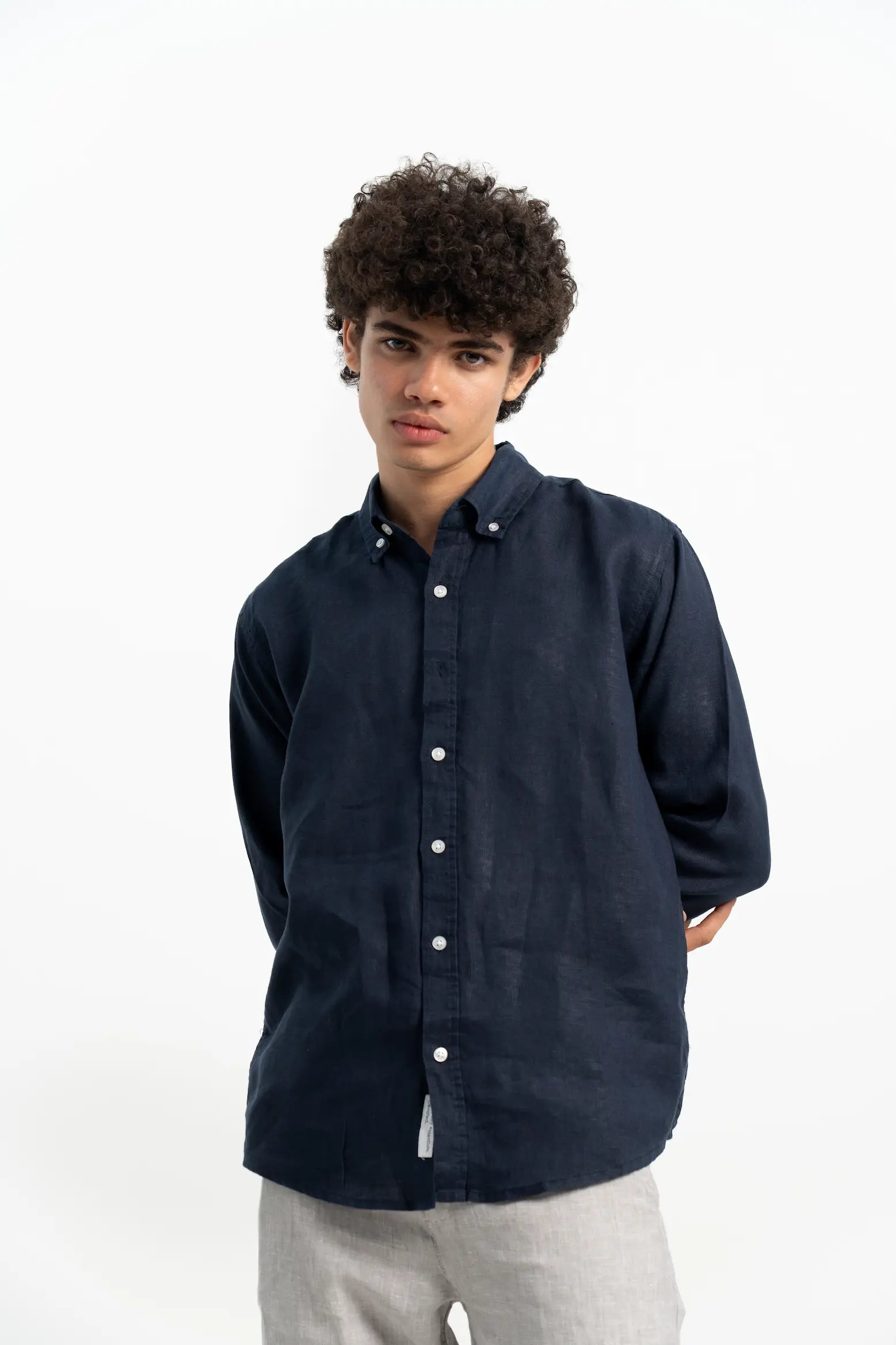 VELAIR LINEN NAVY BLUE SHIRT