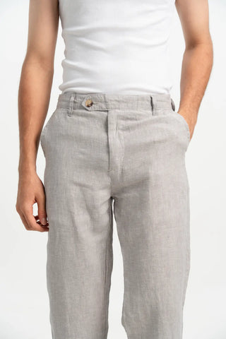 VELAIR LINEN GREY DENIM TEXTURE BUCKLE UP PANTS