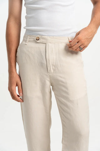 VELAIR LINEN CREAM BUCKLE UP PANTS