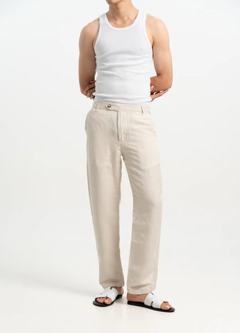 VELAIR LINEN CREAM BUCKLE UP PANTS