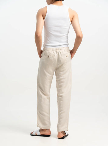 VELAIR LINEN CREAM BUCKLE UP PANTS