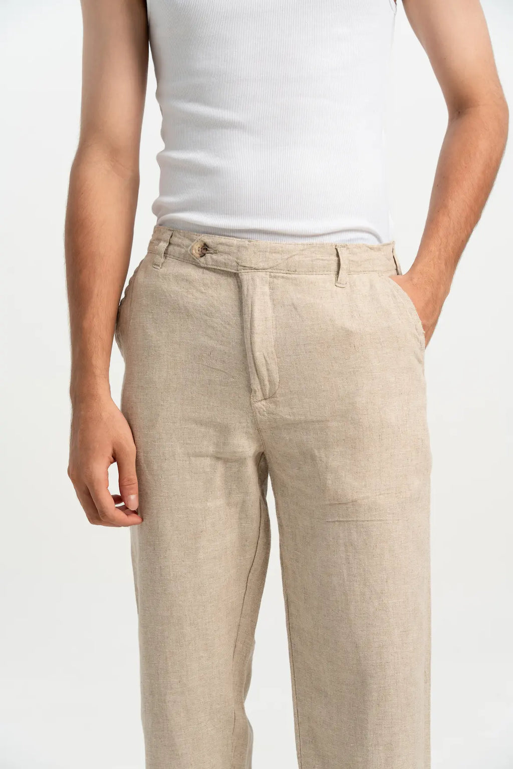 VELAIR LINEN TEXTURE HARD BUCKLE UP PANTS