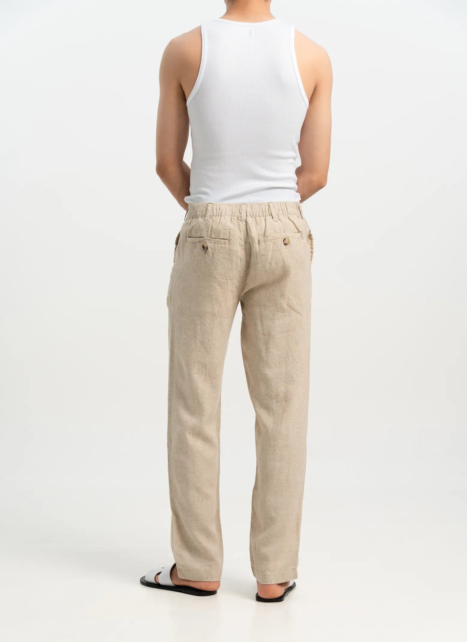 VELAIR LINEN TEXTURE HARD BUCKLE UP PANTS