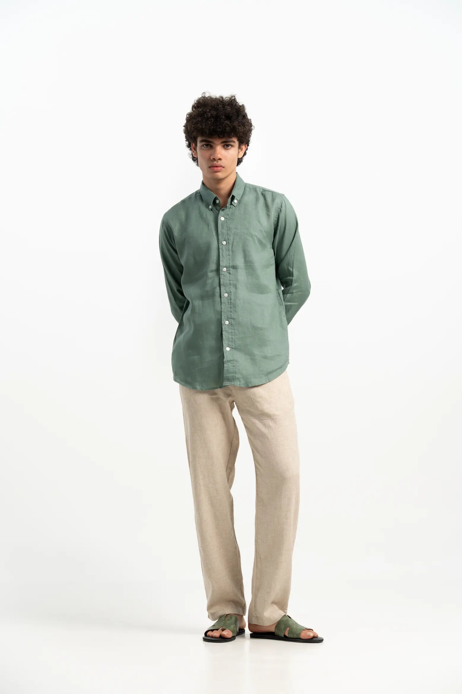 VELAIR LINEN HUNTER GREEN SHIRT