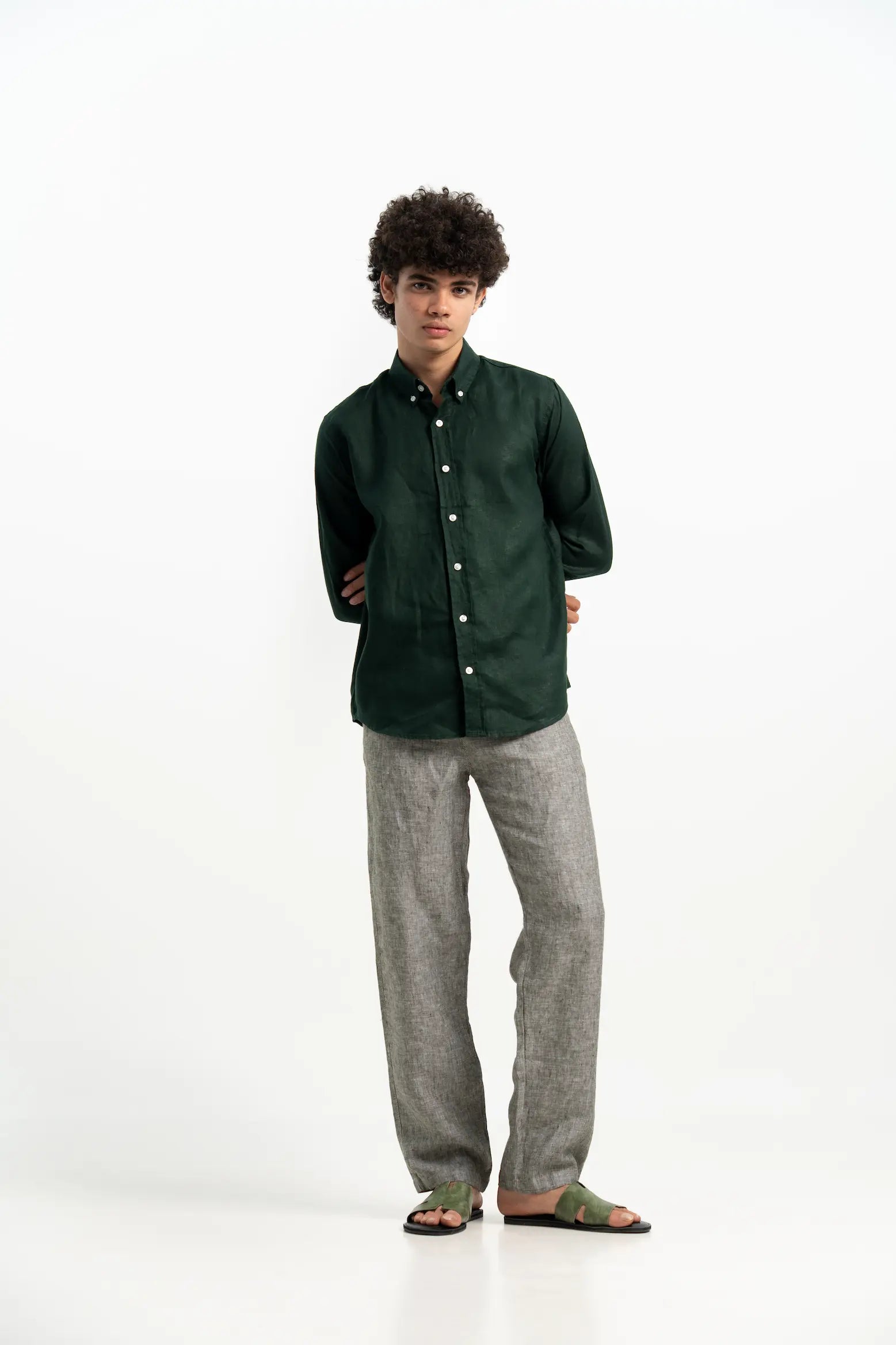 VELAIR LINEN DARK GREEN SHIRT