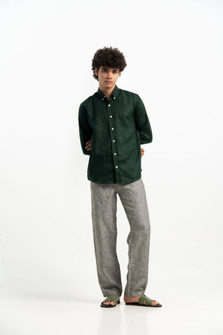 VELAIR LINEN DARK GREEN SHIRT