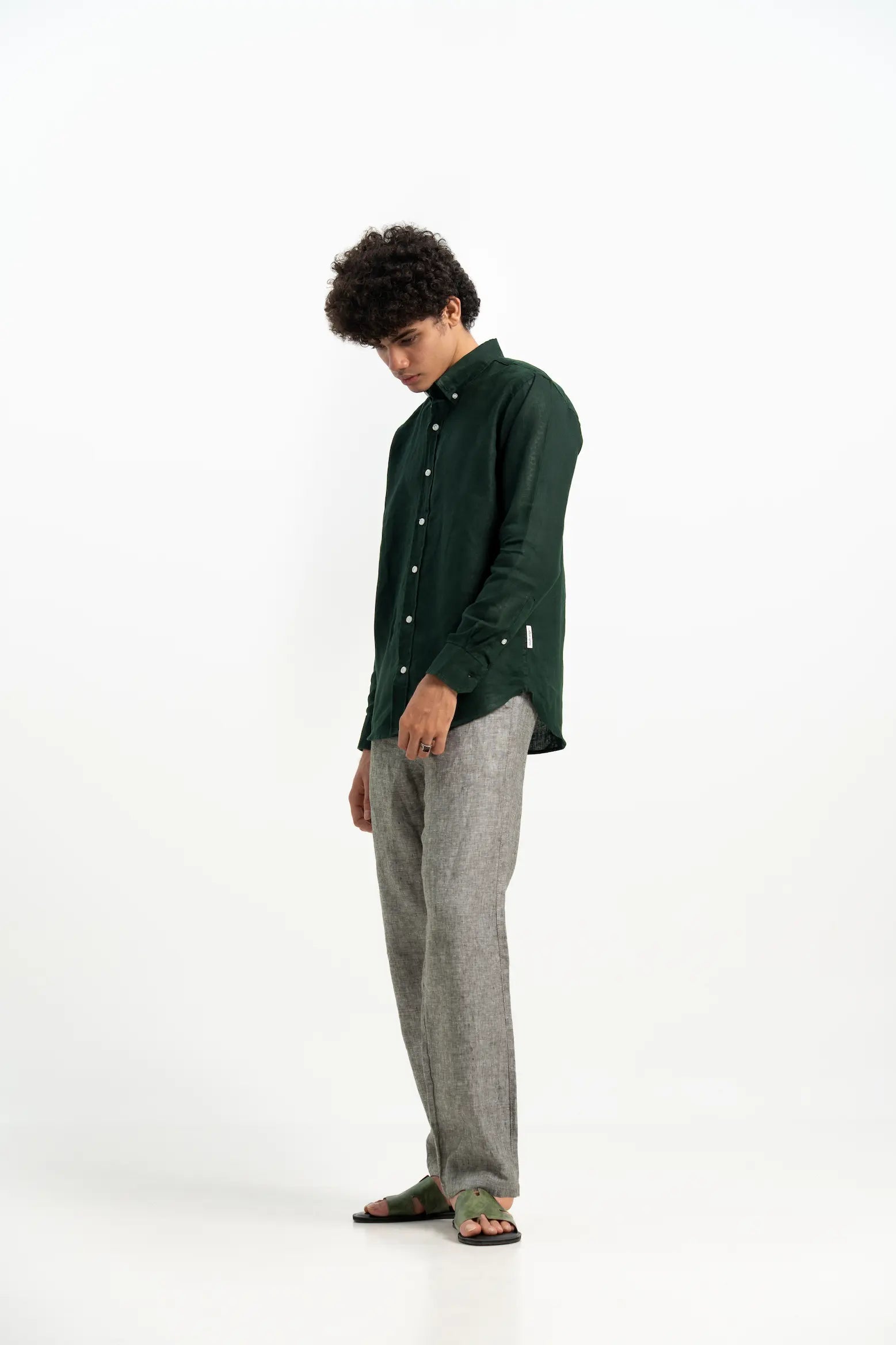 VELAIR LINEN DARK GREEN SHIRT