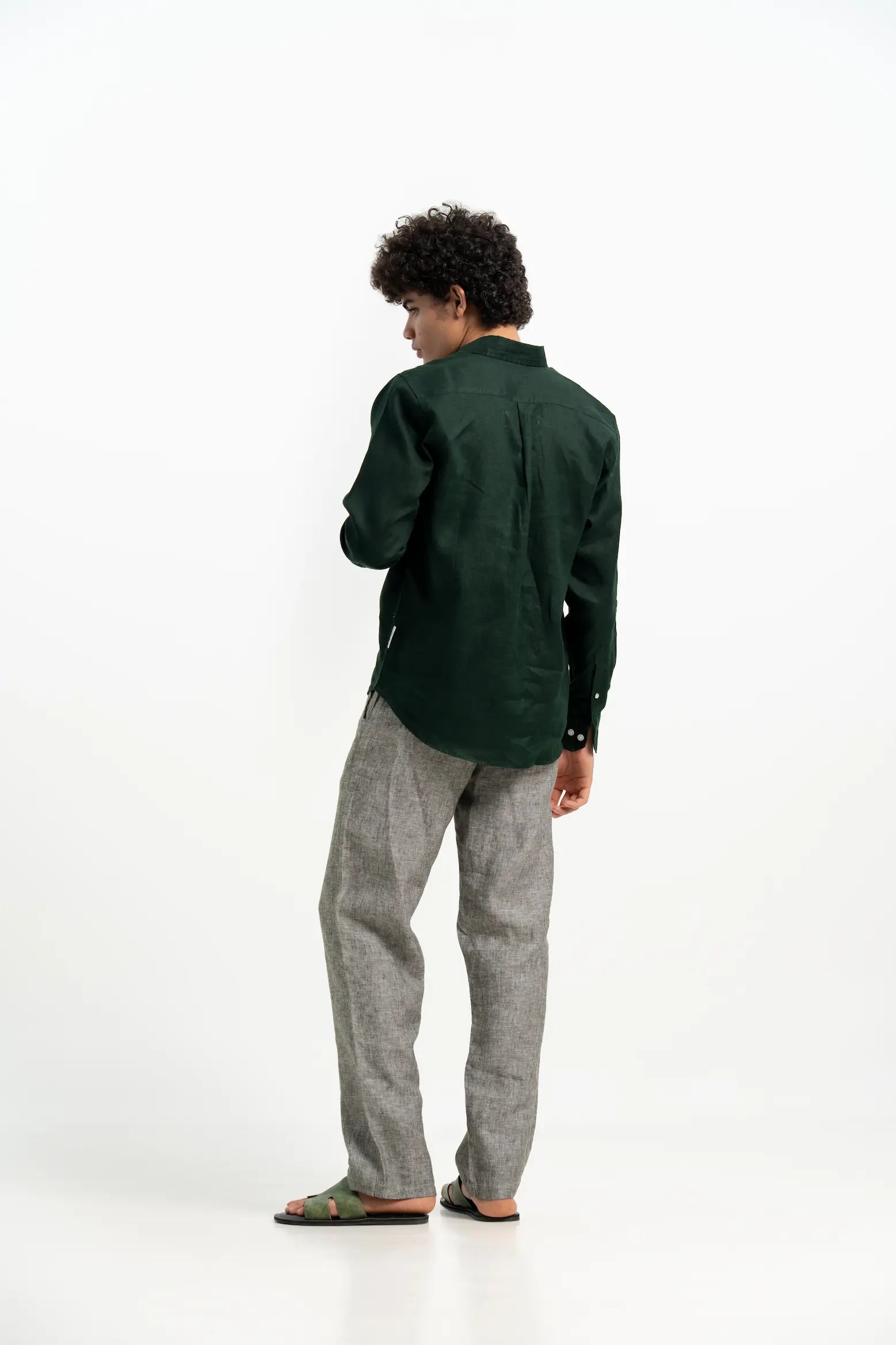 VELAIR LINEN DARK GREEN SHIRT
