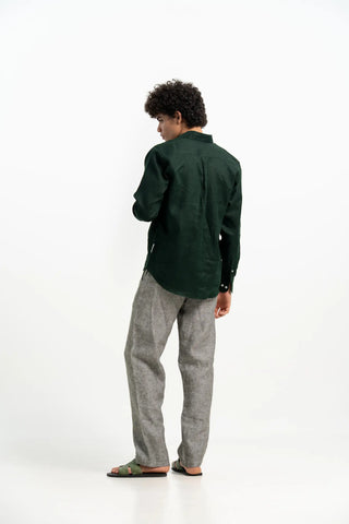 VELAIR LINEN DARK GREEN SHIRT