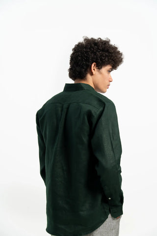 VELAIR LINEN DARK GREEN SHIRT