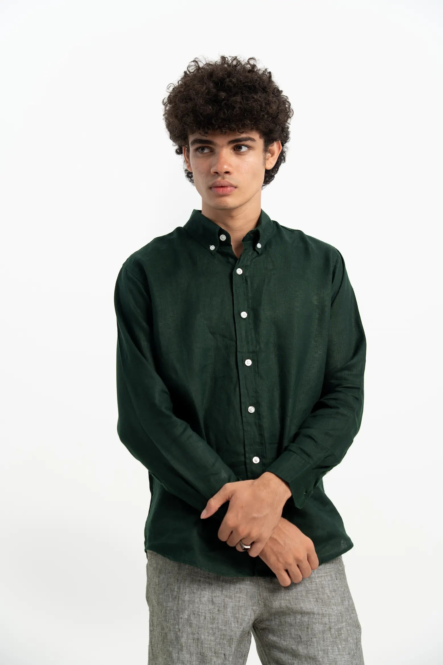 VELAIR LINEN DARK GREEN SHIRT