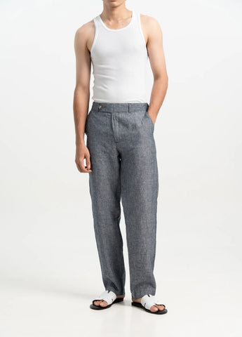 VELAIR LINEN DENIM TEXTURE BUCKLE UP PANTS