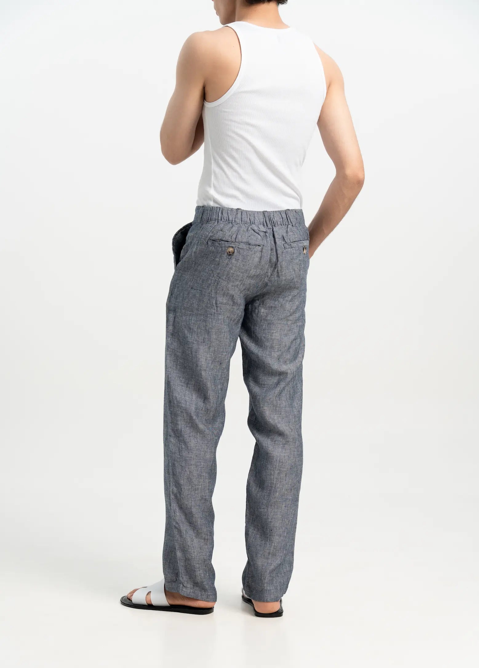 VELAIR LINEN DENIM TEXTURE BUCKLE UP PANTS