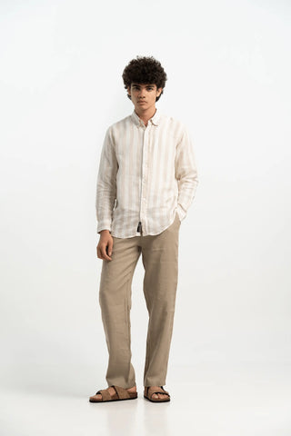 VELAIR LINEN BEIGE WHITE STRIPS SHIRT