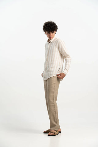 VELAIR LINEN BEIGE WHITE STRIPS SHIRT