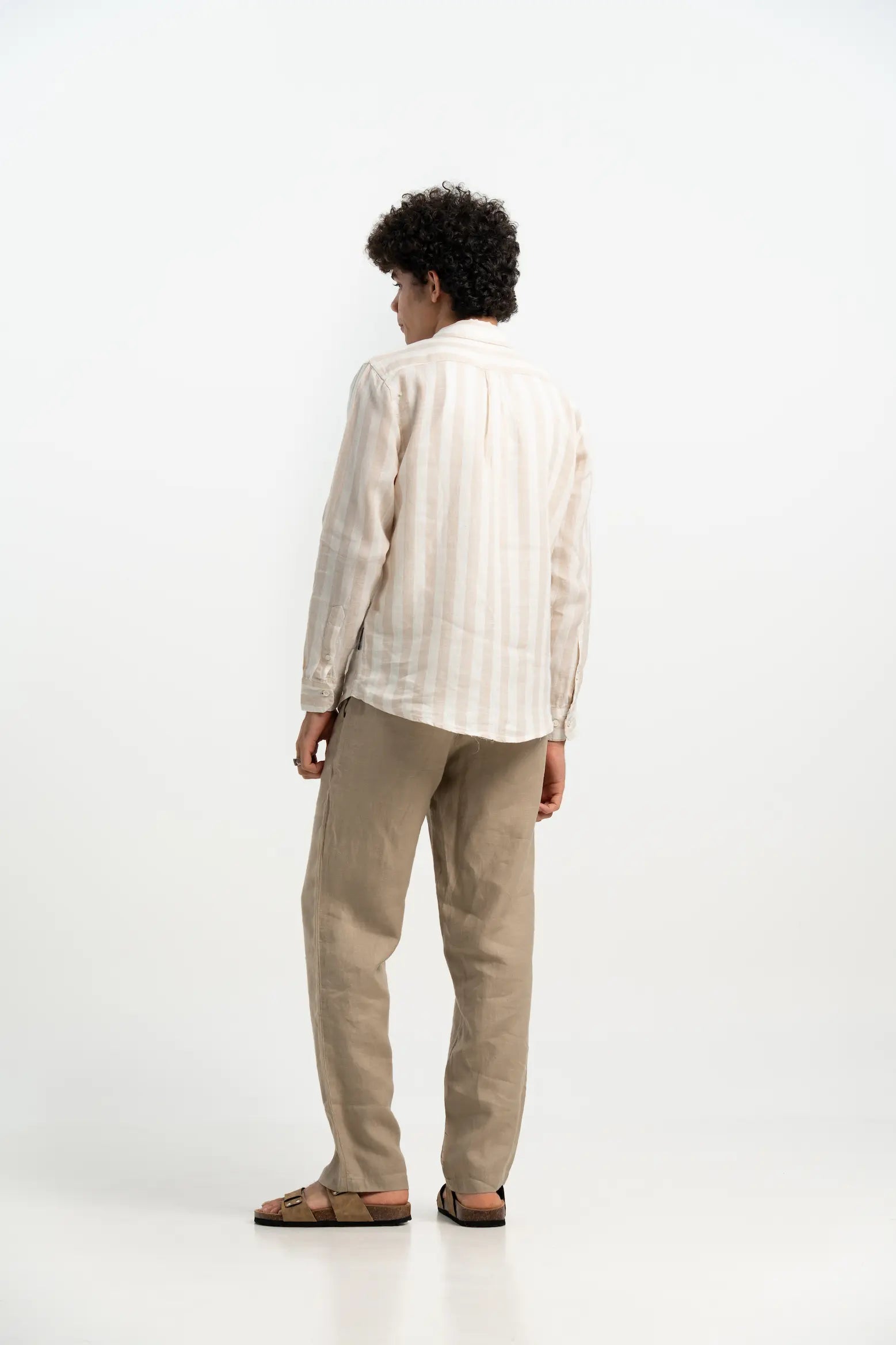 VELAIR LINEN BEIGE WHITE STRIPS SHIRT