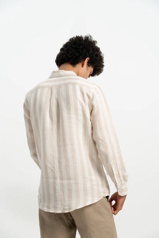 VELAIR LINEN BEIGE WHITE STRIPS SHIRT