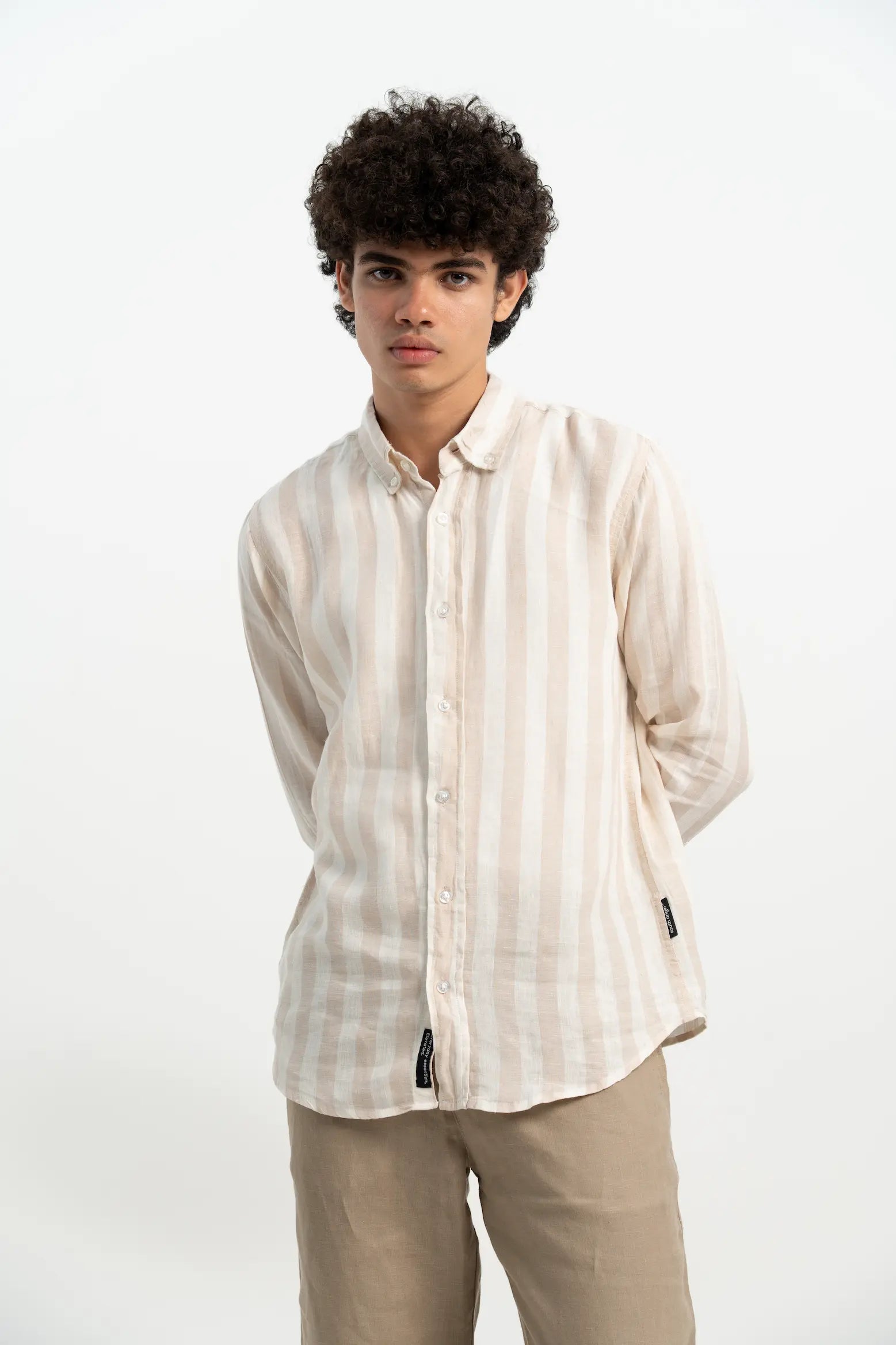 VELAIR LINEN BEIGE WHITE STRIPS SHIRT