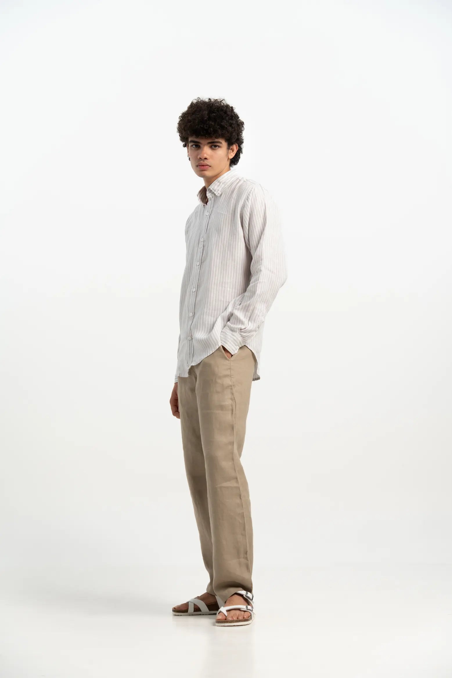 VELAIR LINEN GREY STRIPS SHIRT