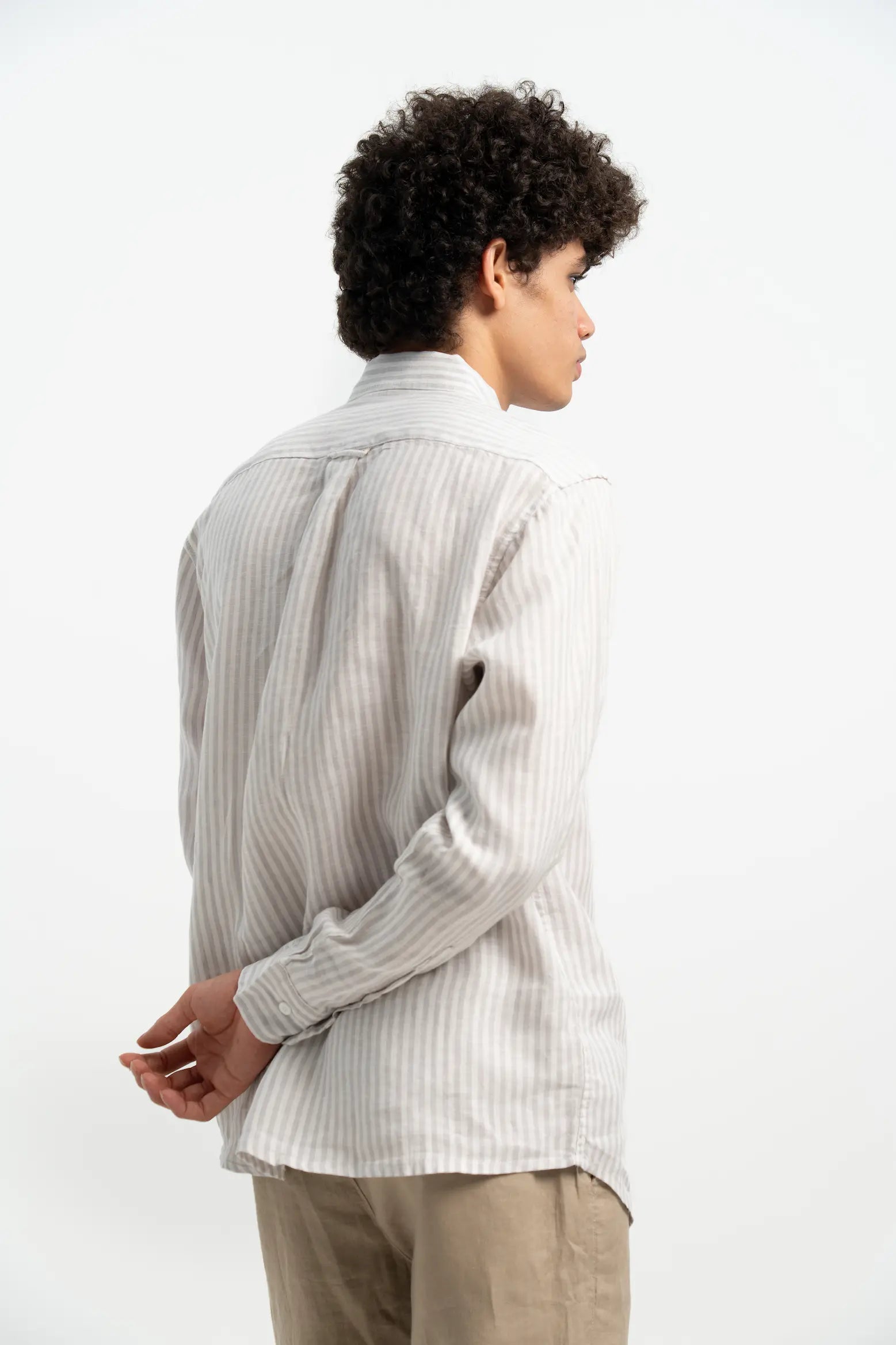 VELAIR LINEN GREY STRIPS SHIRT