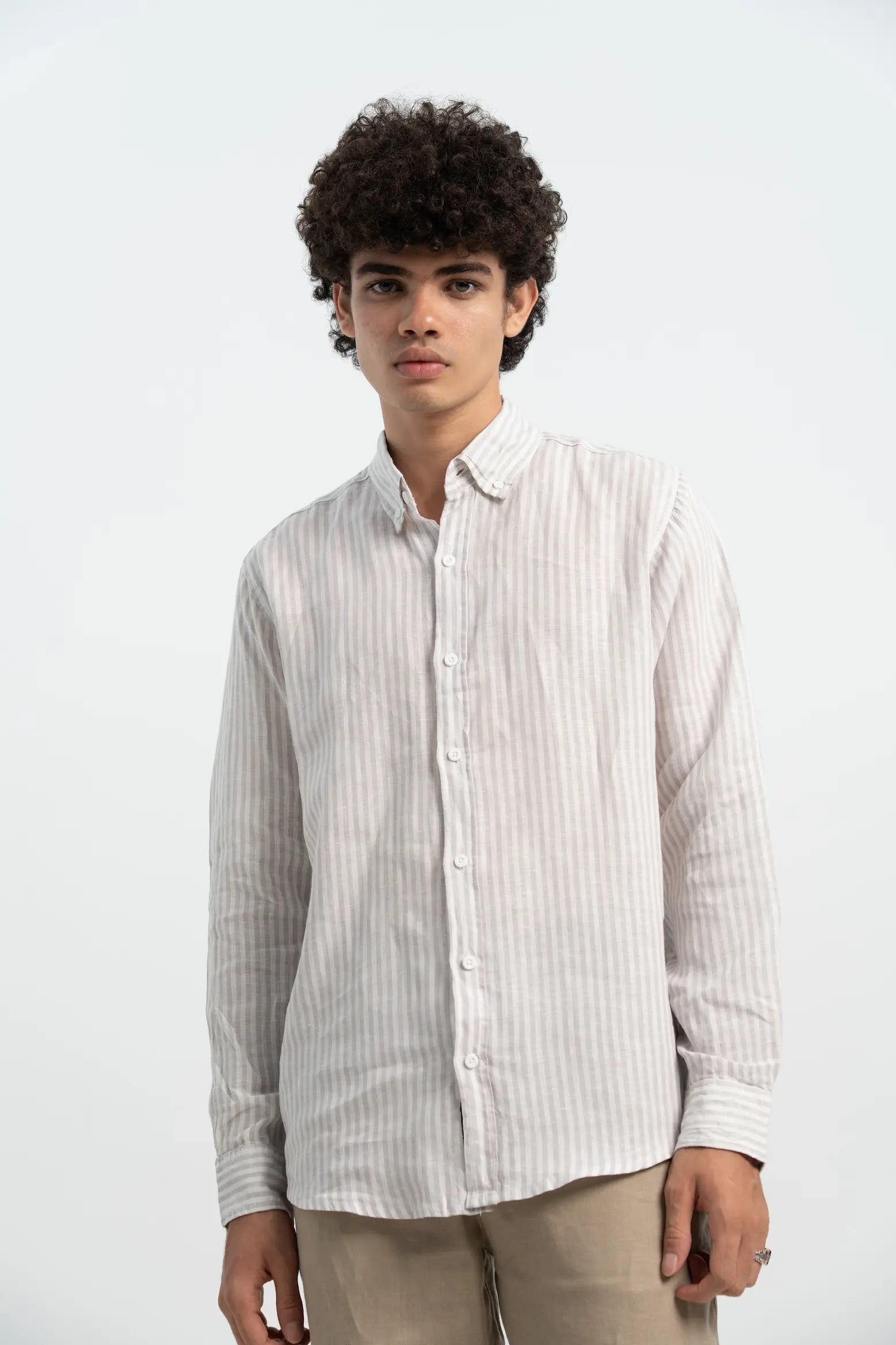 VELAIR LINEN GREY STRIPS SHIRT