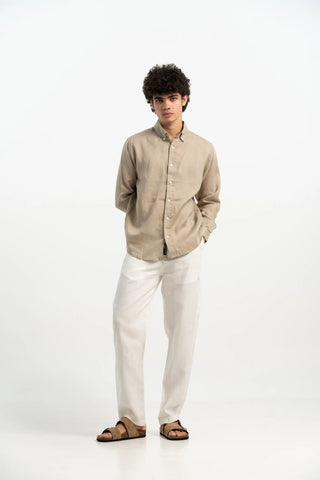 VELAIR LINEN BROWN BEIGE SHIRT