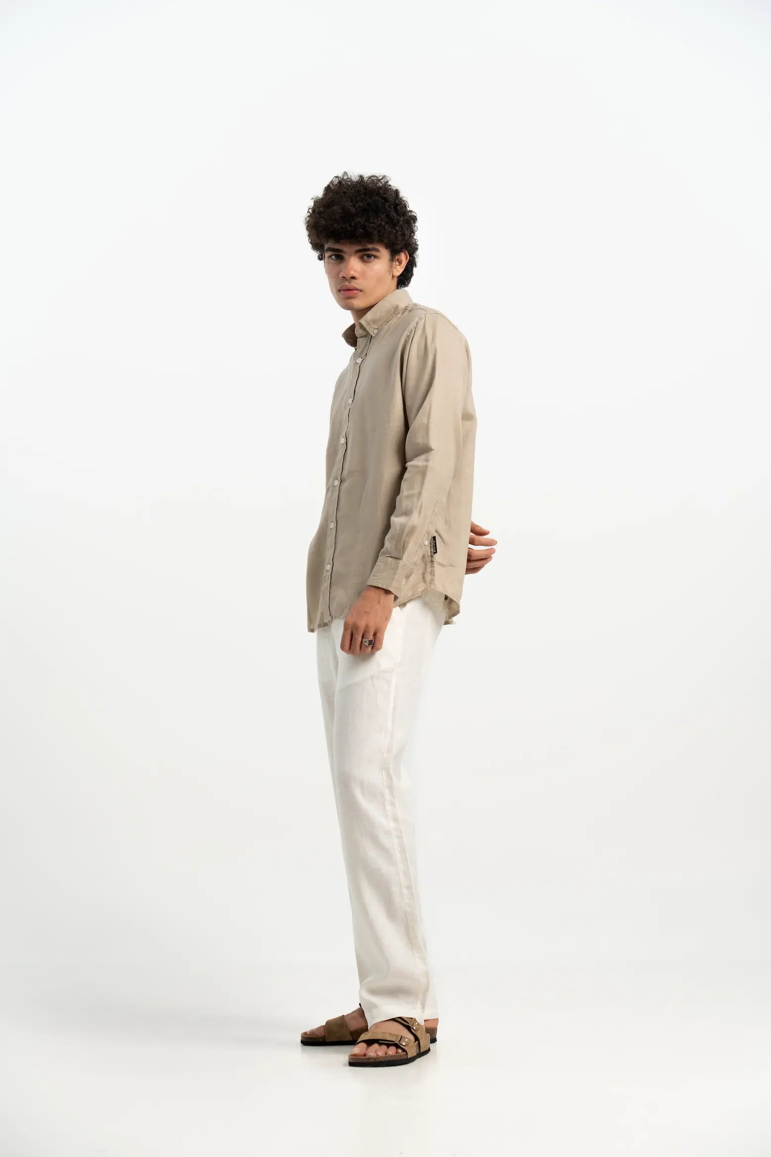 VELAIR LINEN BROWN BEIGE SHIRT