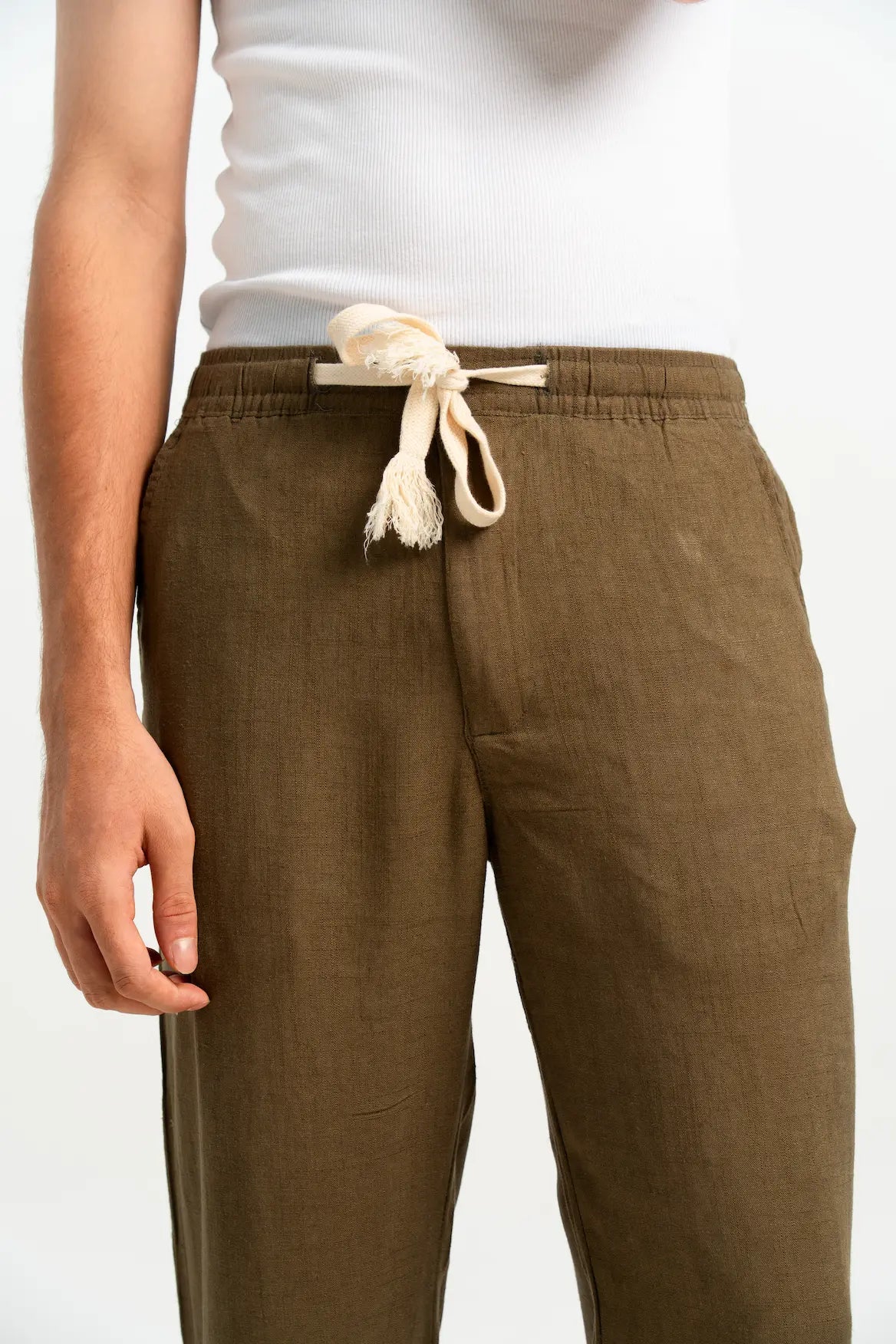 POLY LINEN GREEN TROUSERS
