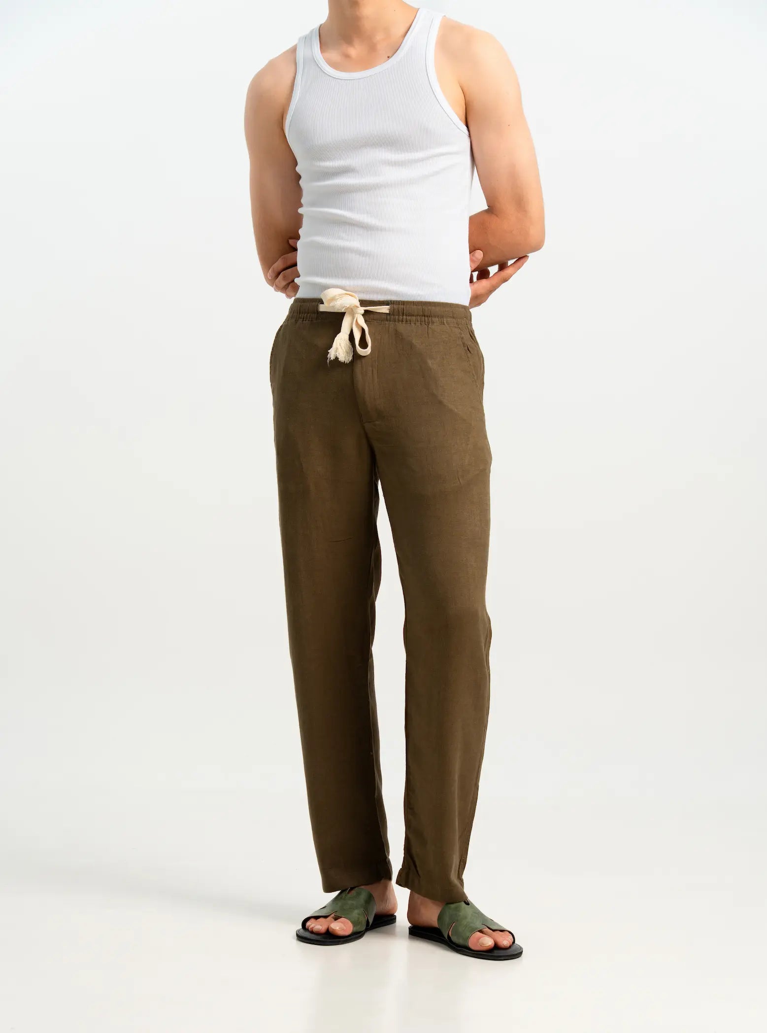 POLY LINEN GREEN TROUSERS