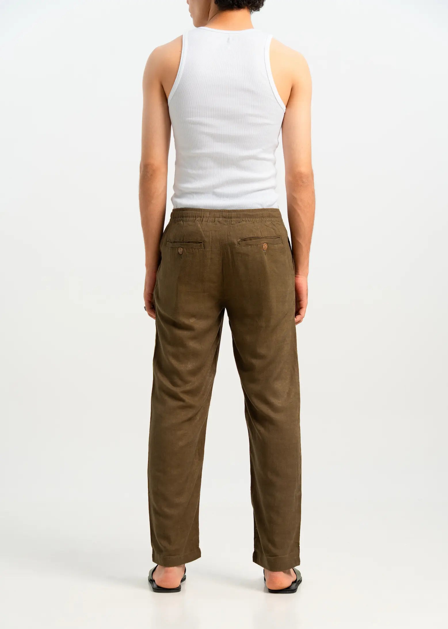 POLY LINEN GREEN TROUSERS