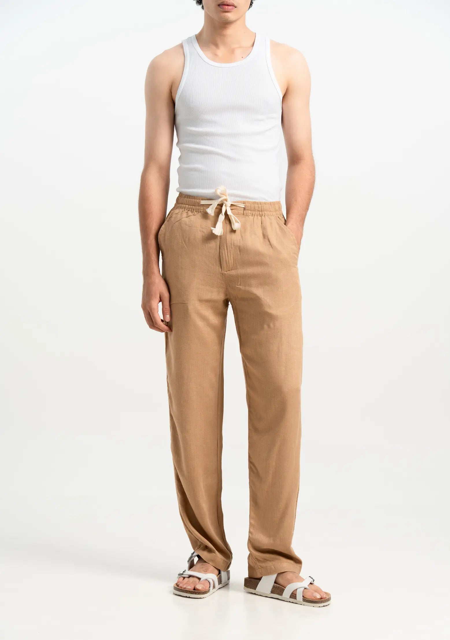 POLY LINEN BROWN TROUSERS
