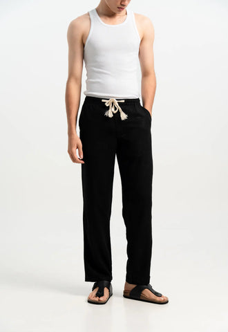 POLY LINEN BLACK TROUSERS