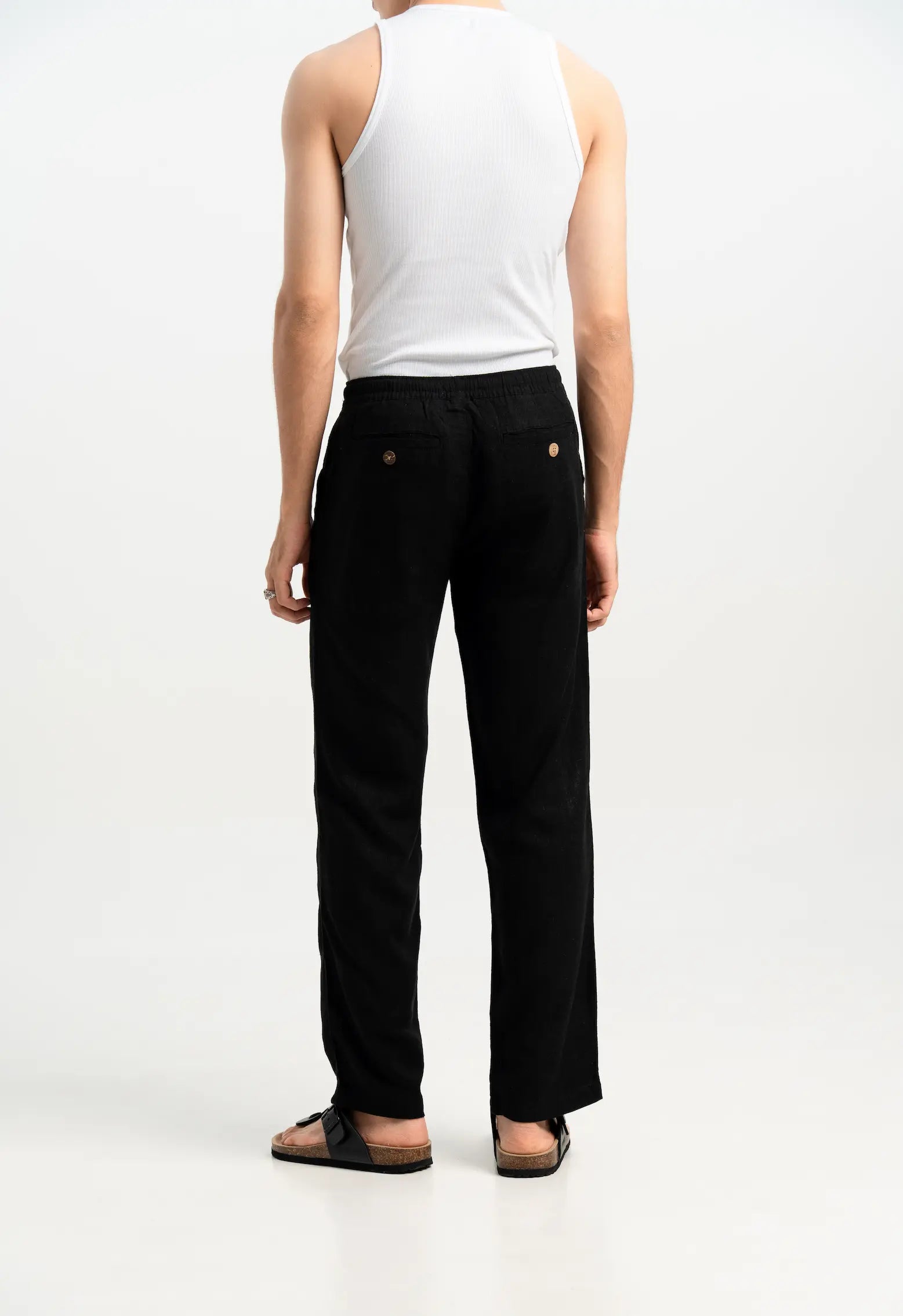 POLY LINEN BLACK TROUSERS