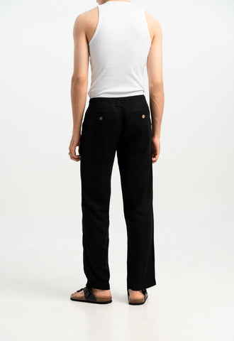 POLY LINEN BLACK TROUSERS