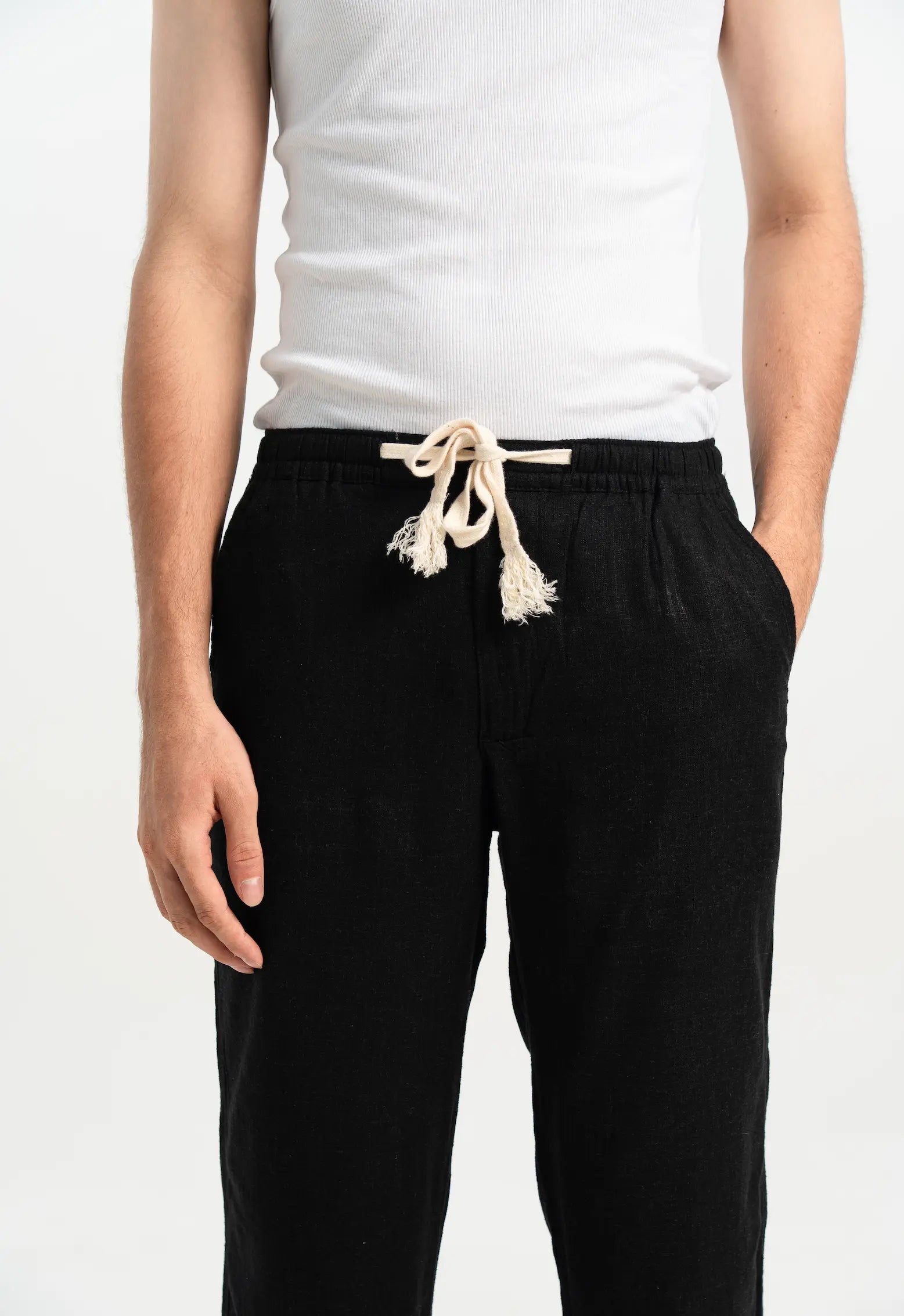 POLY LINEN BLACK TROUSERS