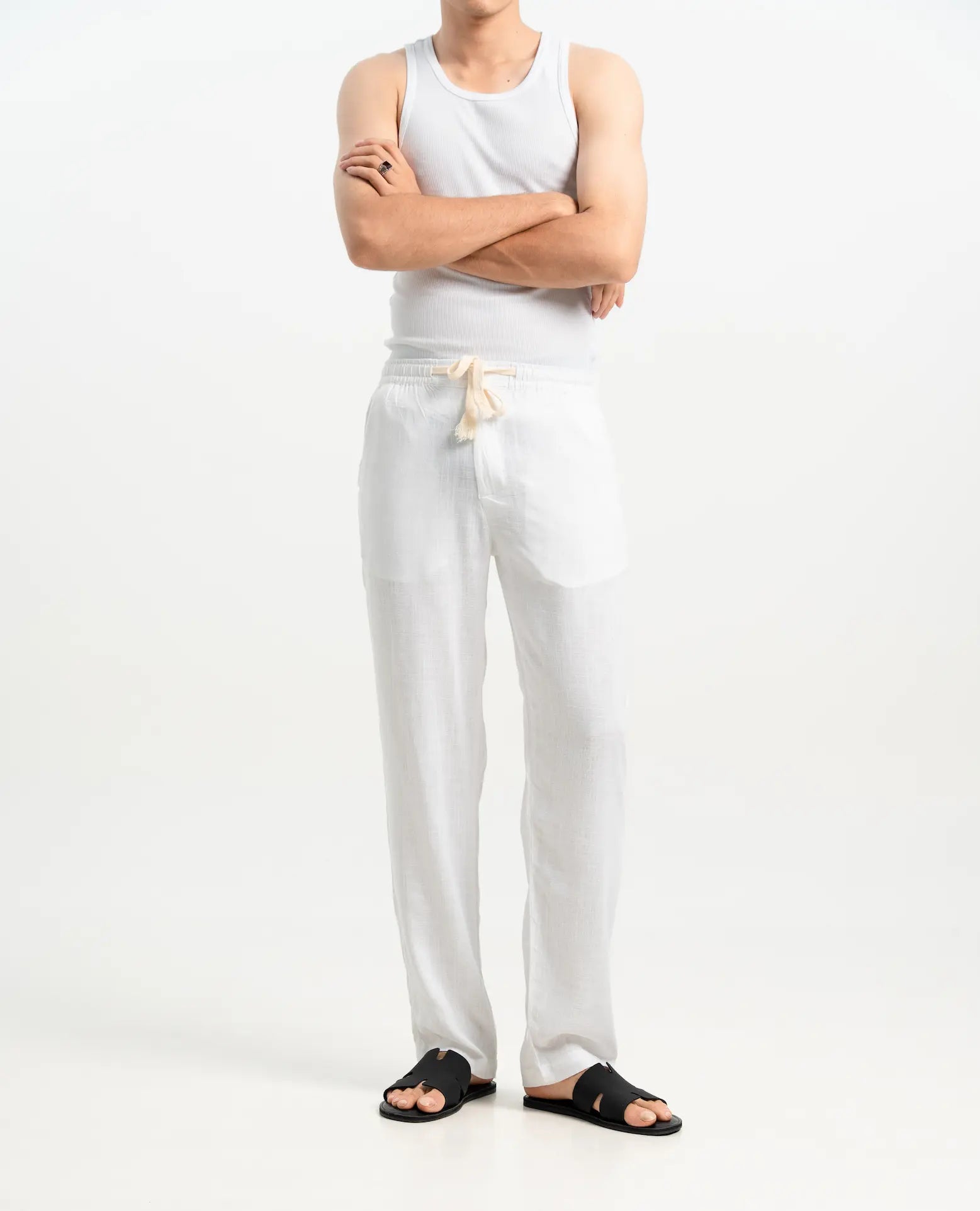 POLY LINEN WHITE TROUSERS