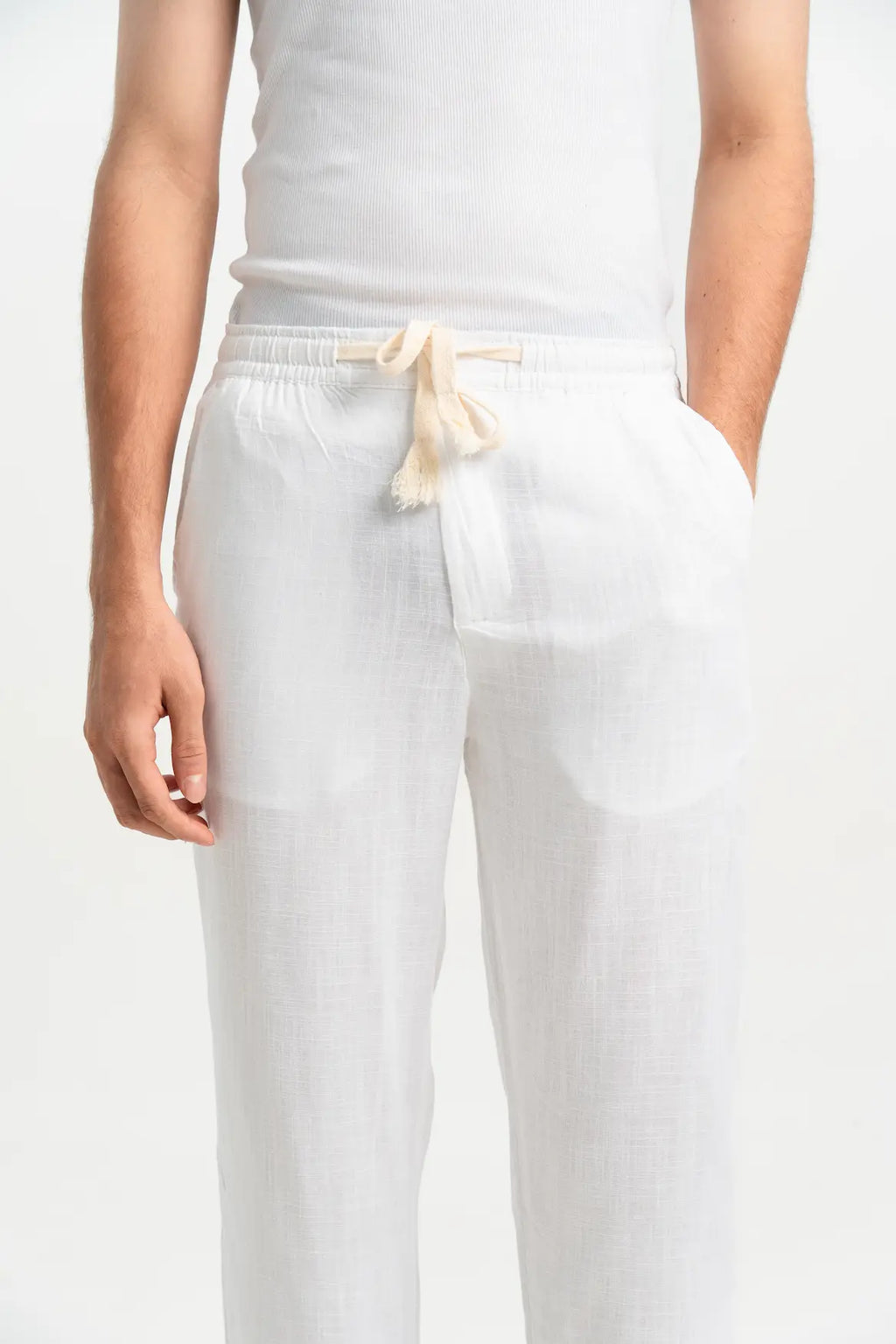 POLY LINEN WHITE TROUSERS
