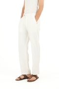 100% LINEN OFF-WHITE BUCKLE UP PANTS