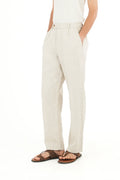 100% LINEN TEXTURE BEIGE BUCKLE UP PANTS