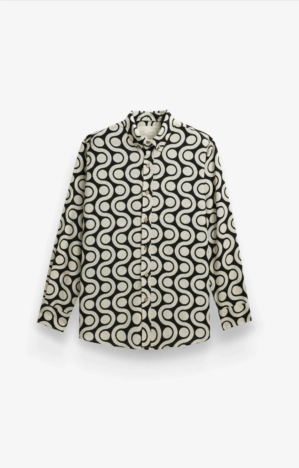 COTTON LINEN PRINT BLACK SHIRT