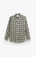 COTTON LINEN PRINT BLACK SHIRT